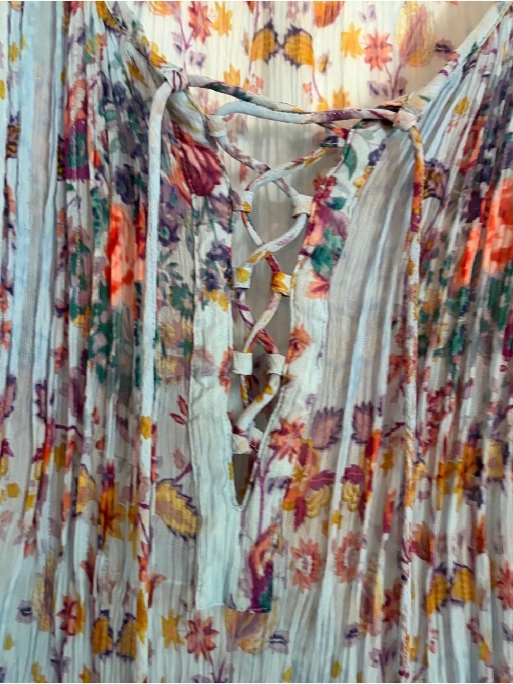 208 // Boho floral Lucky Brand semi-sheer blouse // XL - Picture 2 of 6
